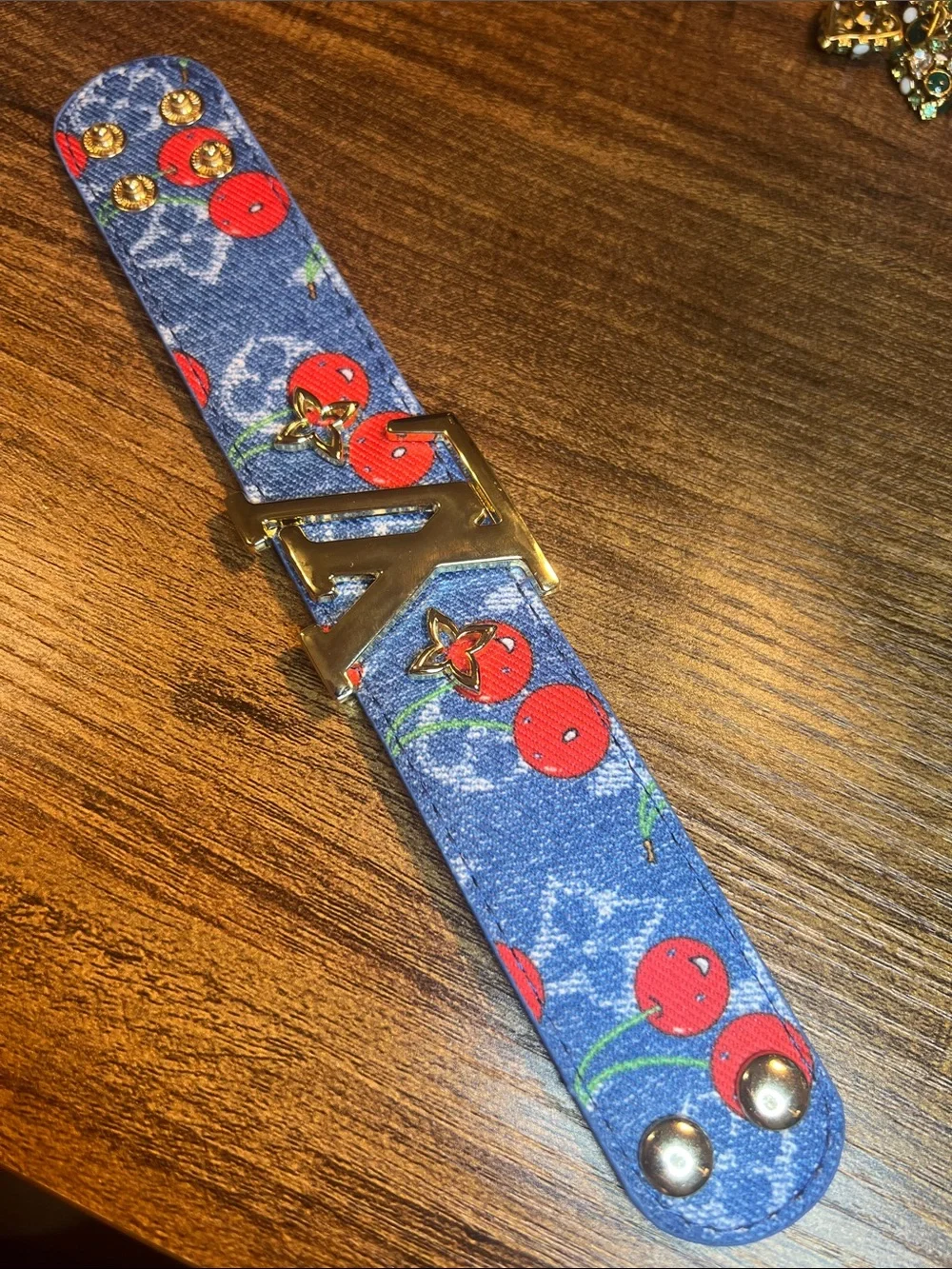 Blue Cherry Monogram Wide Logo Bracelet